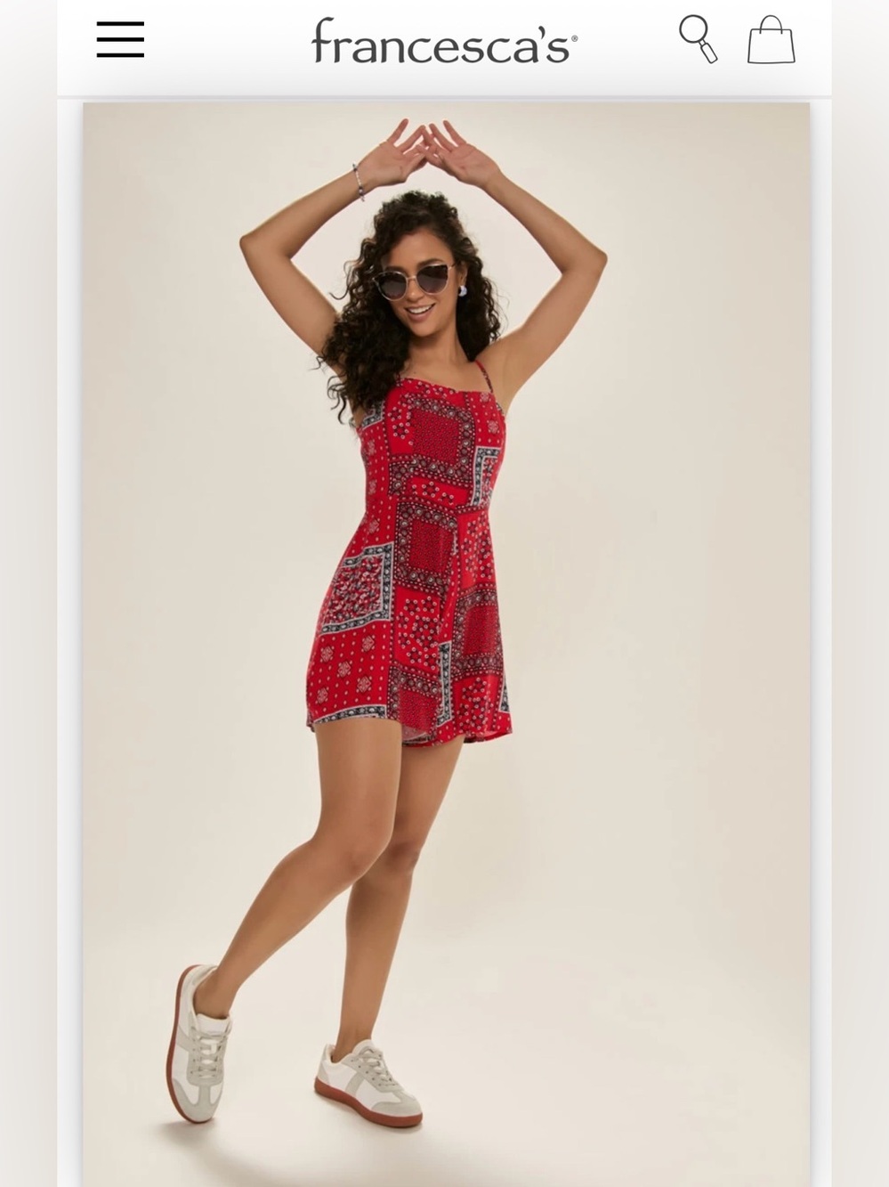 Francesca’s Amanda Red Bandana Print Spaghetti Strap Romper